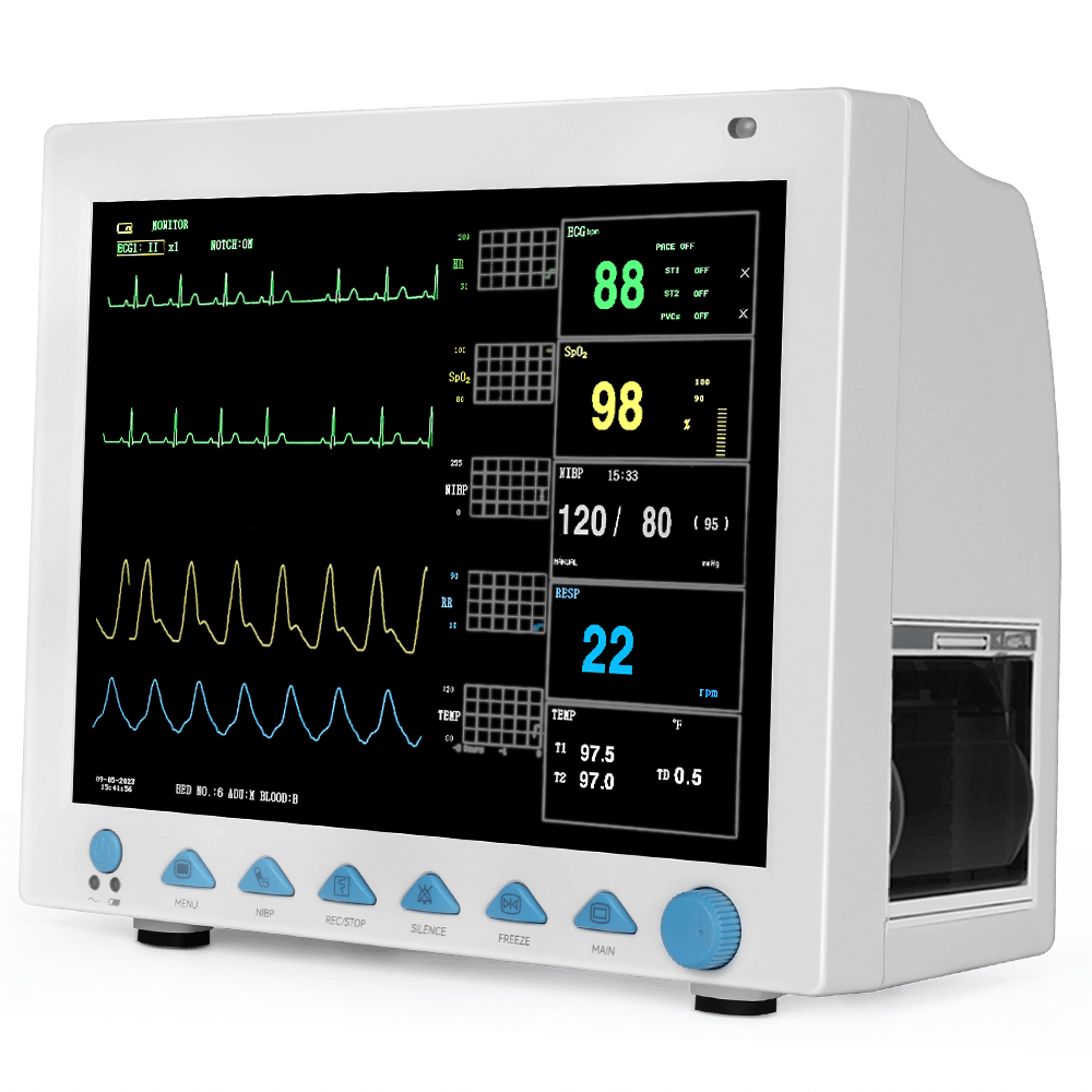 ECG heart monitor medical equipment showing vital signs